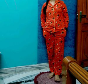 Red Patterned Zivame Pajama Set