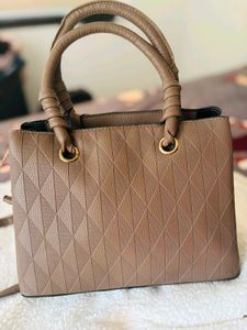 Stylish Taupe Textured Handbag