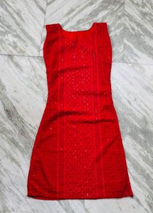 Stunning Red Sequined Kurta Set