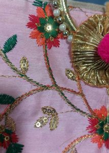 Embroidered Pink Clutch with Handle