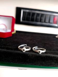 Single Stone Toerings Pure Silver Pair (Adjustable)