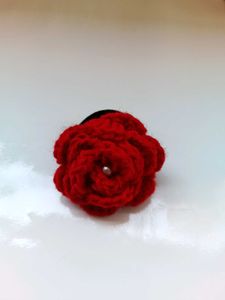 Handmade Crochet Red Rose Hair Tie