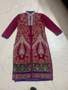 Maroon Velvet Gold Embroidered Ethnic Kurti