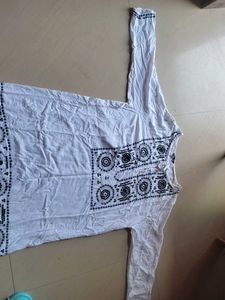 White sequenced Kurta women long top size xxl