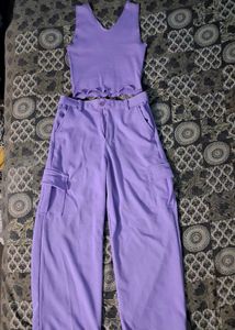 Lavender Crop Top &amp; Cargo Pants Set