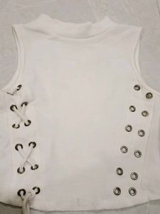 Chic White Sleeveless Lace-Up Top