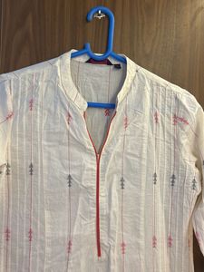 White Kurta with Red &amp; Grey Print
