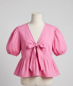 Pink Peplum Tie-Front Top