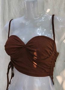 171110. Chic Brown Ruched Bustier Top