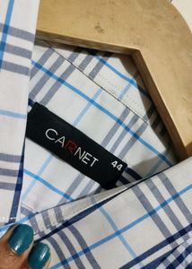 White Shirt Blue Lining Print Boy &amp; Men 48 Chest