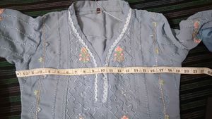Designer Grey  Kurta with Straight Pants &amp; Plain D