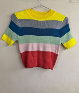 Colorful Striped Ribbed Knit Top