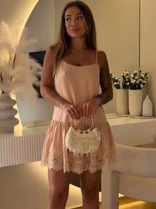 Chic Spaghetti Strap Lace Trim Mini Dress