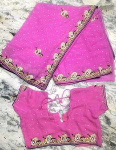Pink Embellished Saree with Blouse Piece