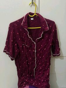 Maroon Heart Print Pajama Top