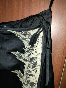 Black Lace Trim Wrap Mini Skirt