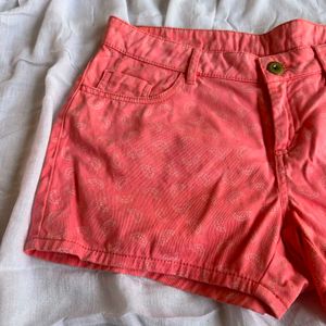 Coral Printed Denim Shorts