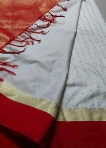 Elegant White &amp; Red Saree with Gold Border