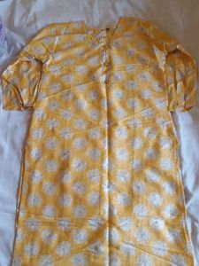 Yellow Printed Kurta with Button Detail