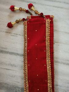 Red Velvet Dupatta with Golden Border