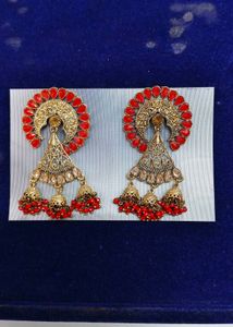Exquisite Red &amp; Gold Jhumka Earrings
