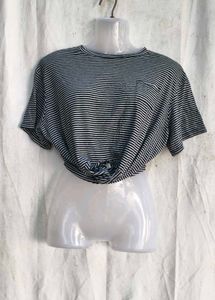Striped Knot-Front T-Shirt