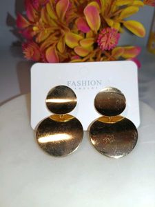 Gold Double Disc Drop Earrings