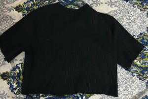 Black V-Neck Button-Up Top
