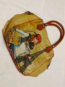 Unique Graphic Print Handbag with Eiffel Tower Des