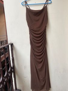 Brown Ruched Bodycon Maxi Dress 🤎