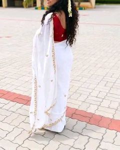 Elegant White Saree with Gold Embroidery