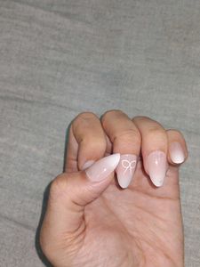 Almond Press-On Nails with Bow Detail