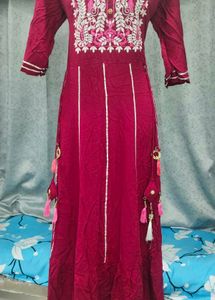 Maroon Embroidered Kurta