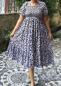 Blue Floral Midi Dress