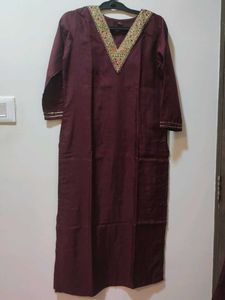Maroon Embroidered Kurta Set