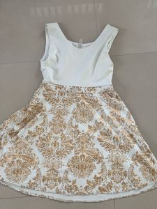 Elegant White &amp; Gold Floral Dress