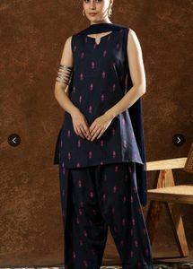 Navy Blue Embroidered Farshi salwar suit with dupa
