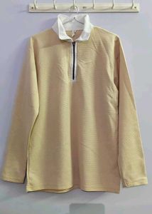 Light Yellow Polo Neck Zipper Top