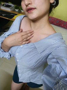 Blue and White Striped Off-Shoulder Top