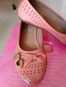 Peach Ballet Flats with Bow Detail