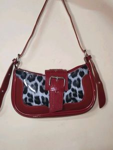 Chic Leopard Print & Red Shoulder Bag