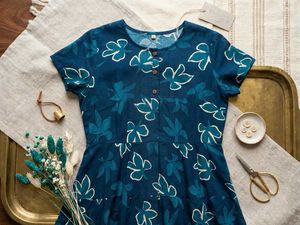 Boho Blue Floral Print Midi Dress
