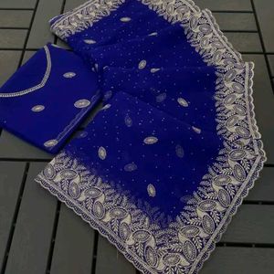 Elegant Teal Embroidered Saree