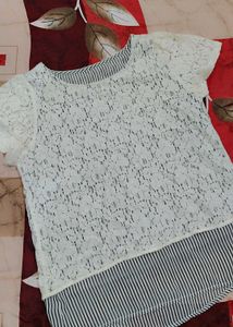 Elegant Lace Top with Striped Detail