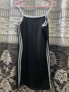 Casual Black Mini Dress with Side Stripes