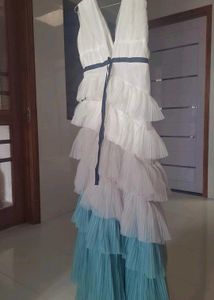 Tiered Ruffle Gown with Floral Accent