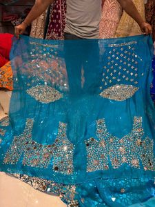 Stunning Teal Lehenga Choli with Mirror Work