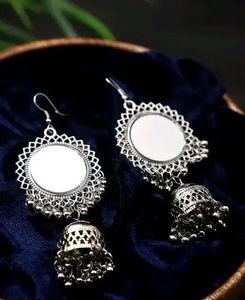 pack of 2 Oxidized Silver Mirror Jhumka Set