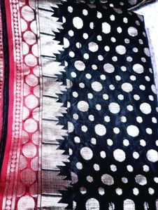 Elegant Black Saree with Polka Dots