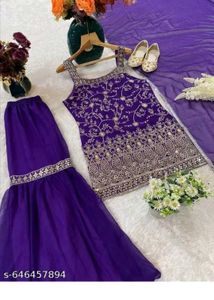 New Embroidered Purple sharara set